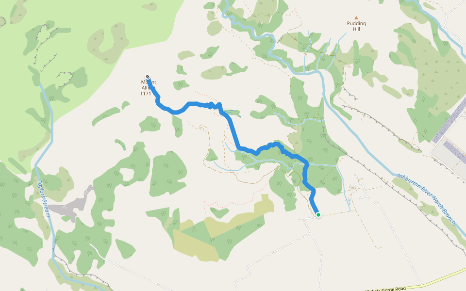 Mt Alford Track walking route map in Alford Forest