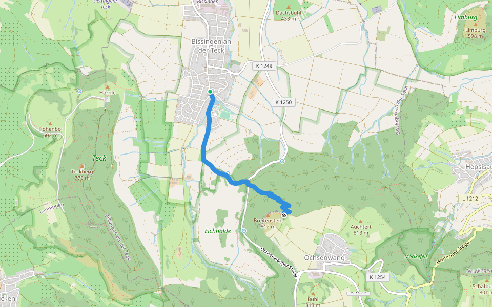 blaues Dreieck Bissingen - Breitenstein walking route map in Bissingen an der Teck