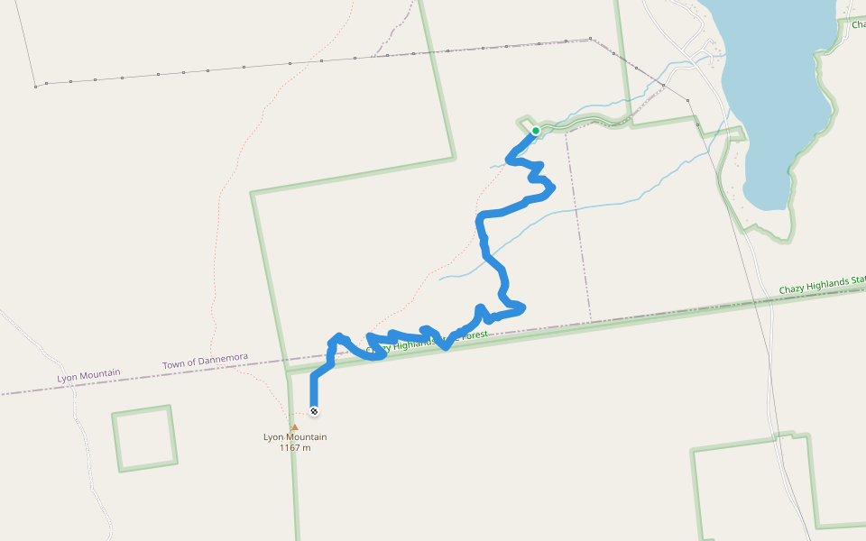 Lyon Mountain Trail walking route map in Lyon Mountain