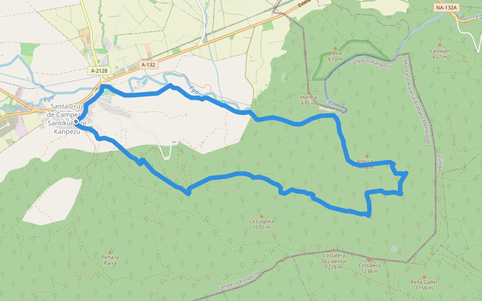 PR-A 64 Senda de la Dormida walking route map in Santikurutze Kanpezu