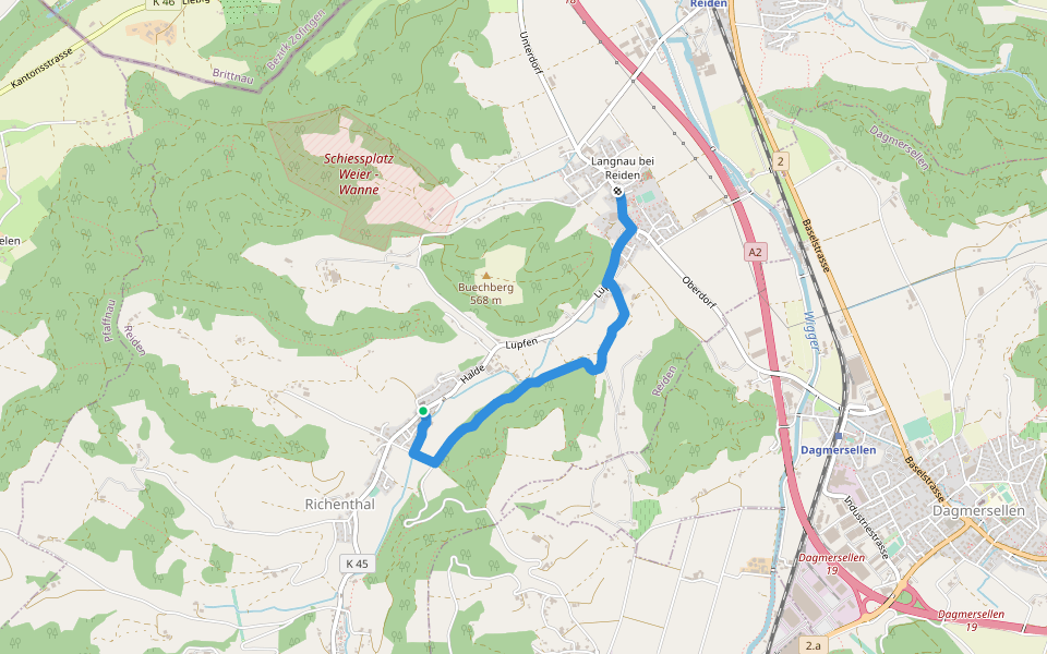 Langnau - Richenthal walking route map in Reiden