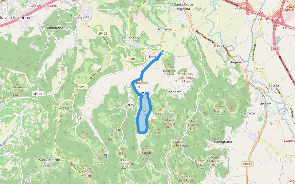 Percorso ROSSO - Torri di Arcugnano walking route map in Torri di Arcugnano