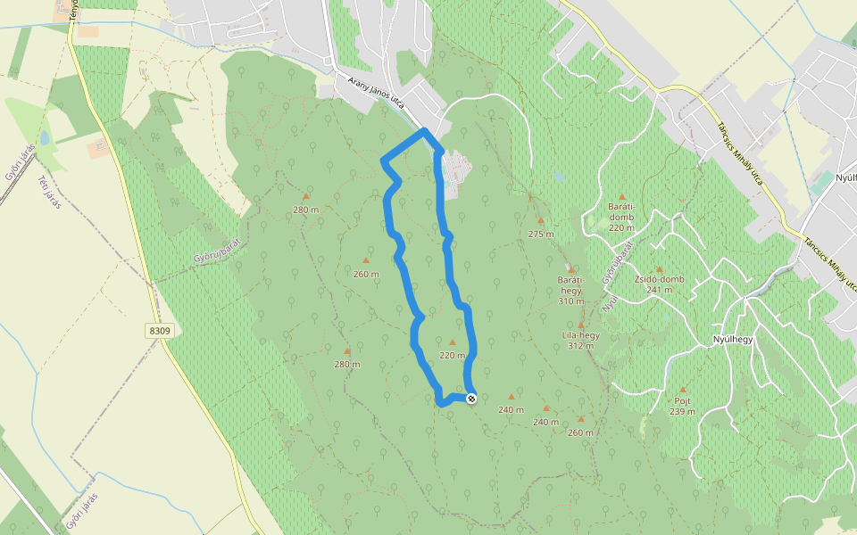 KT, Kökényező ösvény walking route map in Nyúl