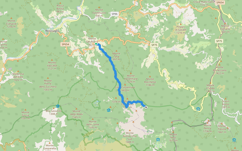 Villanoce - Passo del Cereghetto - Quadrivio ponte Re di Coppe walking route map in Rezzoaglio