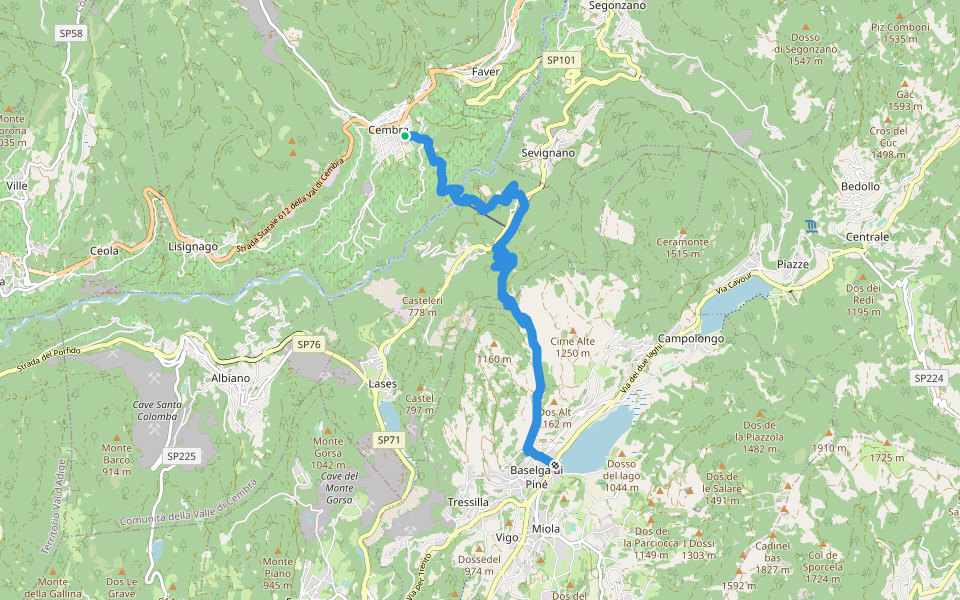 Sentiero Cembra - Pinè walking route map in Cembra