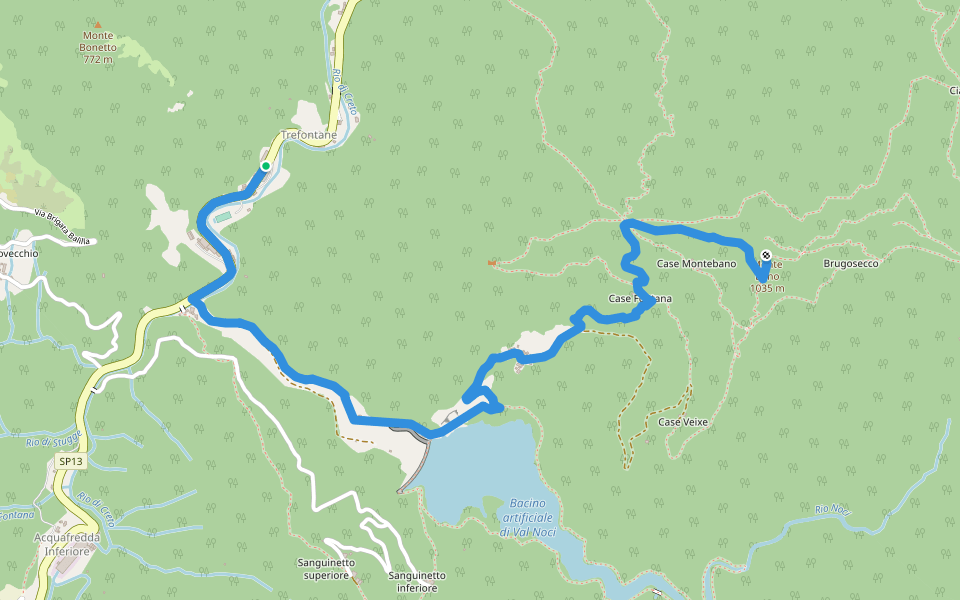 Tre Fontane - Case Fontane - Monte Bano walking route map in Trefontane
