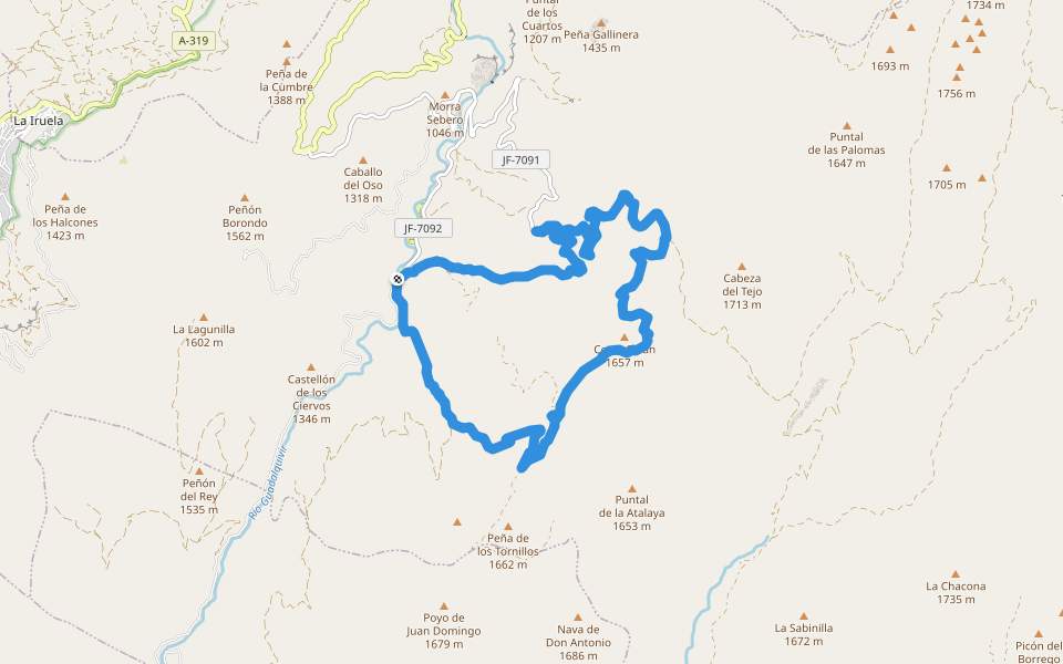 PR-A 315 Puente Herrerías - Poyos de la Mesa walking route map in Cazorla