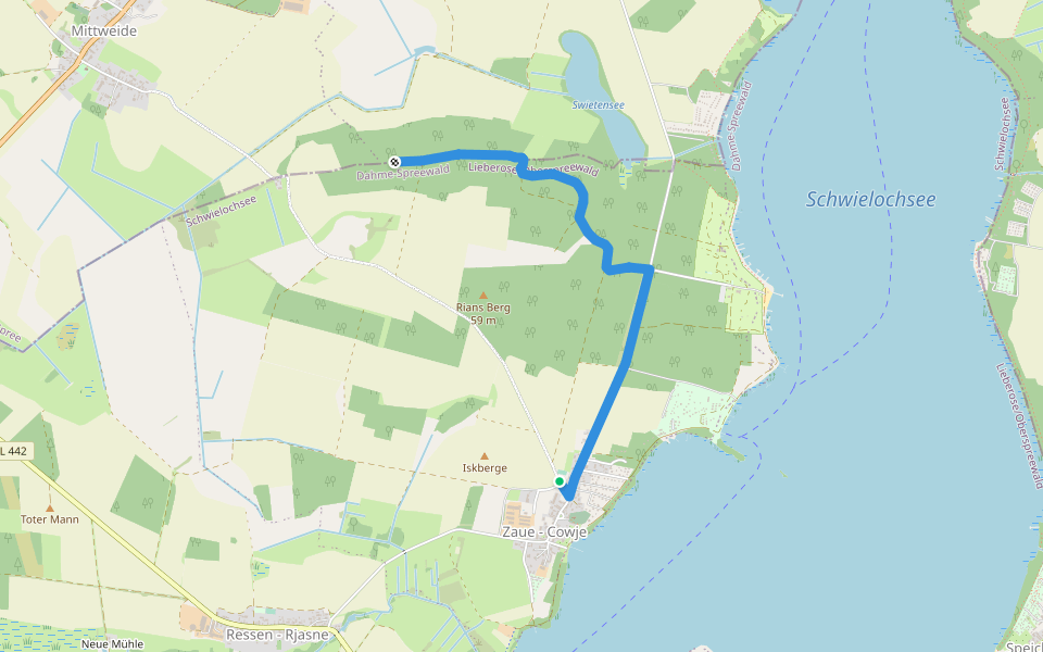 Wanderweg Zaue-?? walking route map in Schwielochsee