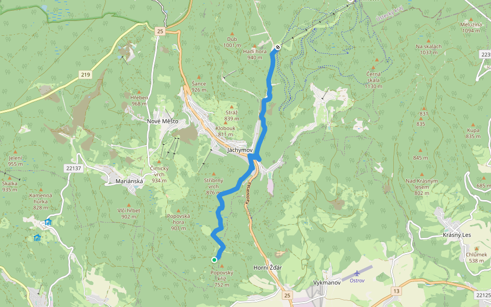 [Ž] Popov – Lanovka na Klínovec walking route map in Jáchymov
