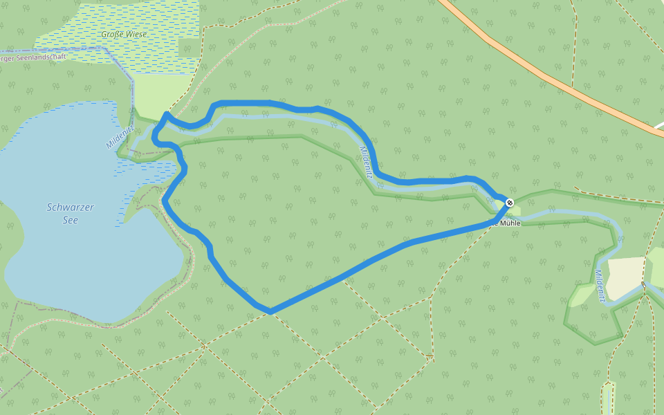 Mildenitz Durchbruchstal Lehrpfad und Rundwanderweg walking route map in Dobbertin