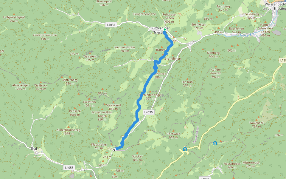 Furth - Ebelthal - Pogra - Reischer Jausenstation - Jagasitz Wirtshaus walking route map in Furth an der Triesting