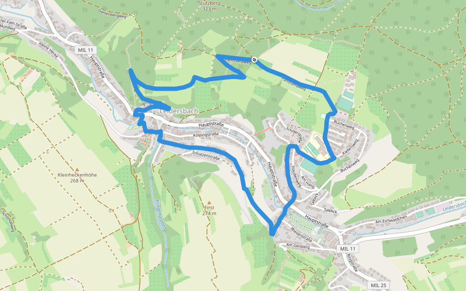 Panorama Besinnungsweg walking route map in Leidersbach