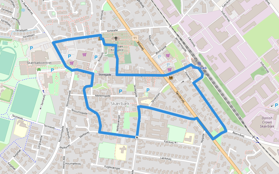 Grøn Kløversti, Skærbæk walking route map in Skærbæk