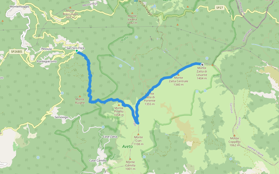 San Siro Foce - Monte Zatta walking route map in San Siro Foce
