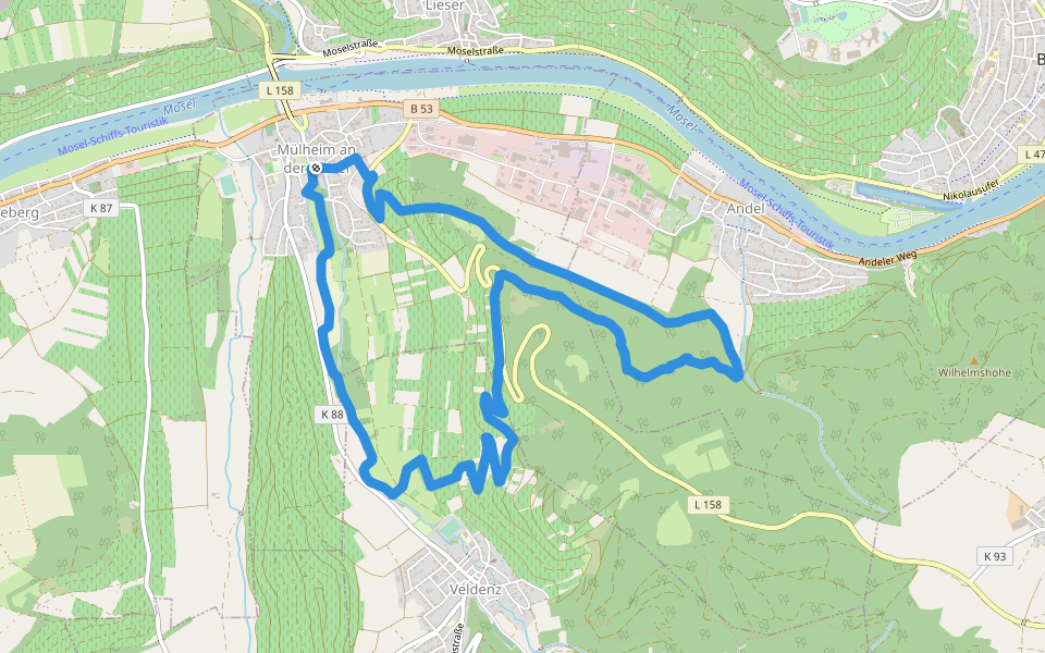 Panoramaweg walking route map in Mülheim (Mosel)