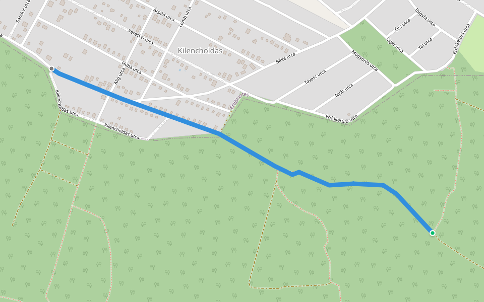 P+ (Erdőkertes, Béke utca – Mogyorós) walking route map in Veresegyház