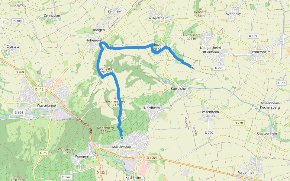 Circuit des Trois Chapelles walking route map in Marlenheim
