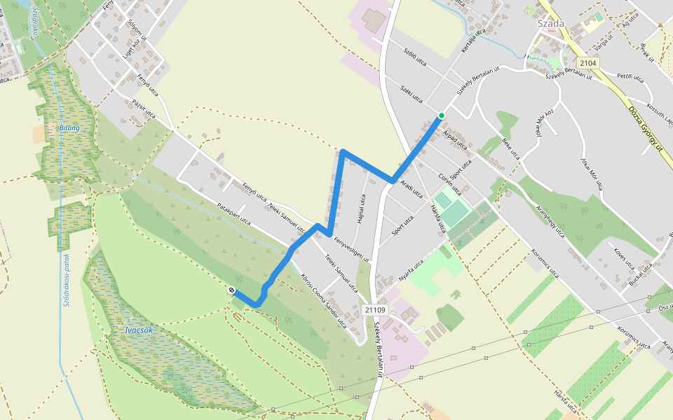 S■ (Szada, Malomalja – Szada, Fenyvesliget) walking route map in Budapest