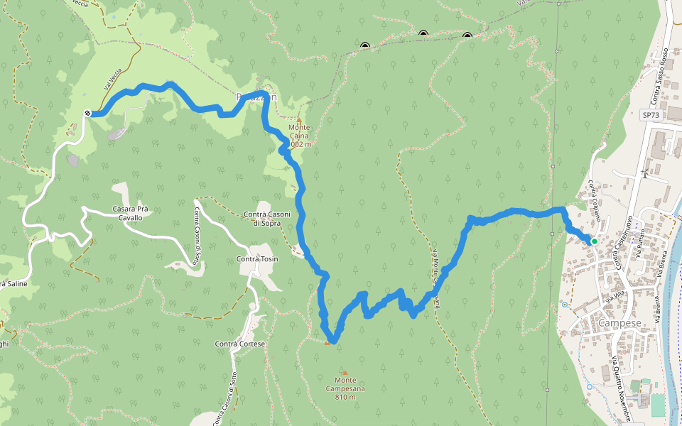 Campese - Bocchetta Campesana - Monte Caina walking route map in Campese