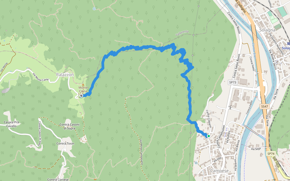 Campese - Costa Solana - Saponai - Monte Caina walking route map in Campese