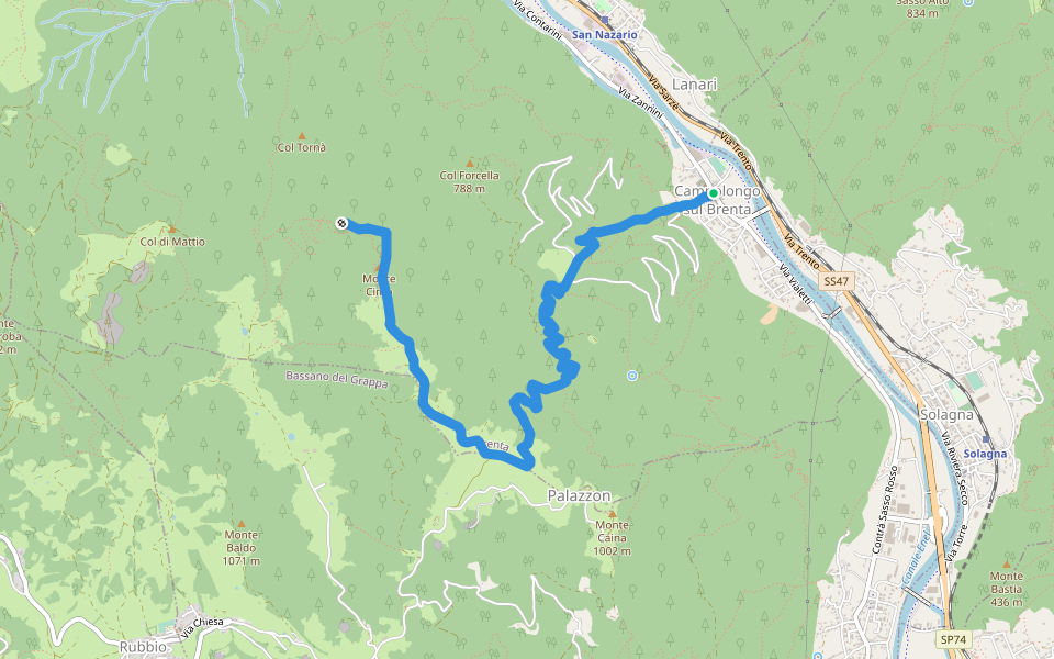 Campolongo sul Brenta - Casare di Campolongo - Monte Campolongo walking route map in Valbrenta