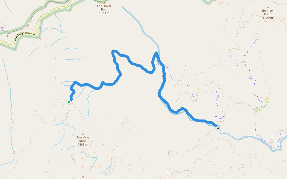 Farlow Gap walking route map in Balsam Grove