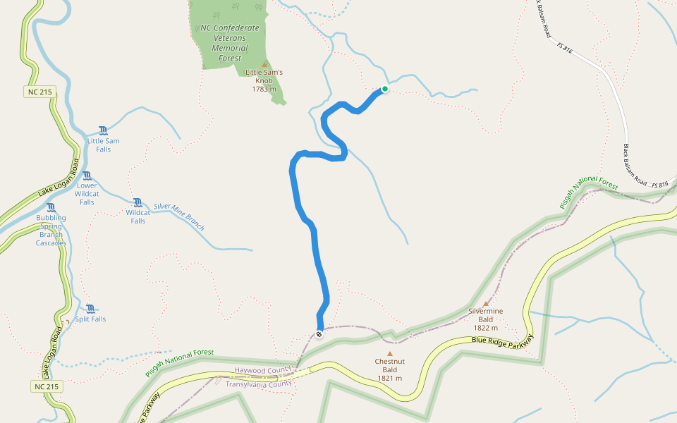 Little Sam walking route map in Balsam Grove
