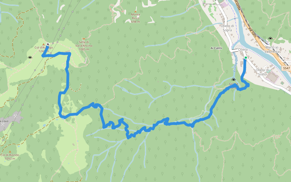 Oliero di Sotto - Le Pozzette - Col d'Astiago walking route map in Valbrenta