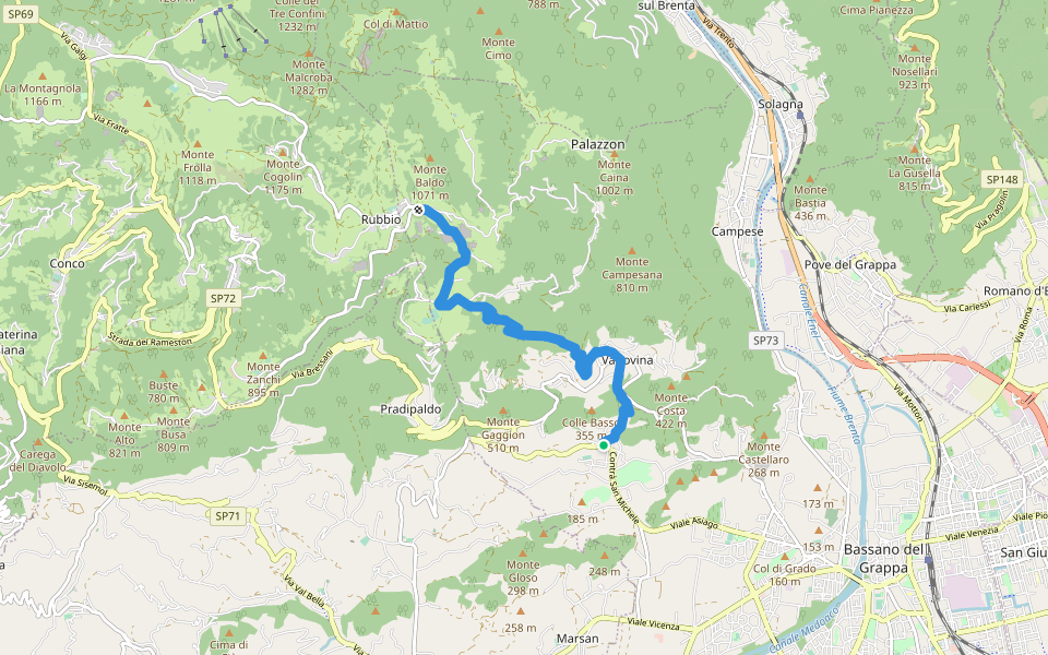 San Michele - Valrovina - Rubbio walking route map in San Michele