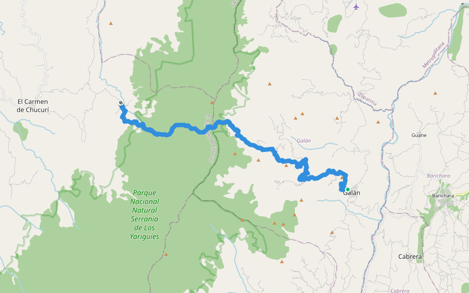 Camino por los Yariguies walking route map in Piedecuesta