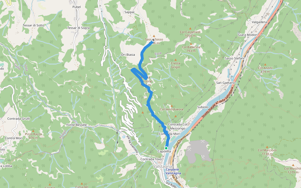 Mori (Valstagna) - Monte Cornone - Sasso Rosso walking route map in Valbrenta