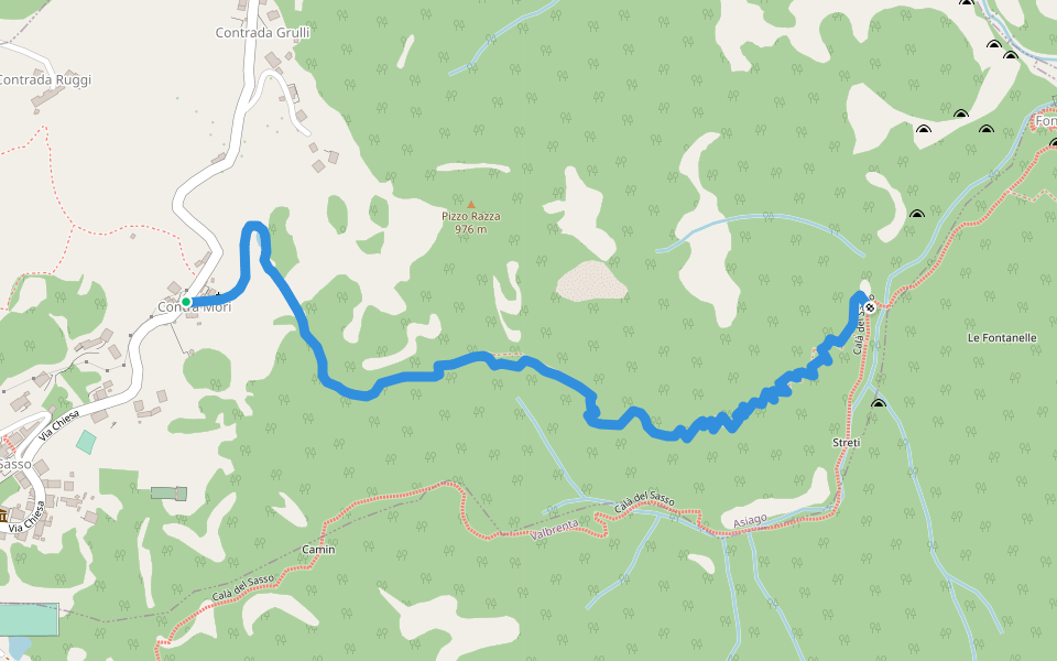 Quota 440 della Calà del Sasso - Mori di Chiesa di Sasso walking route map in Chiesa di Sasso