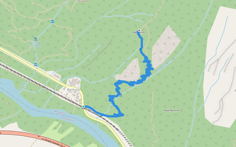 A48 - Bettola - Strada Cadorna - Alpe Corte walking route map in Bettola