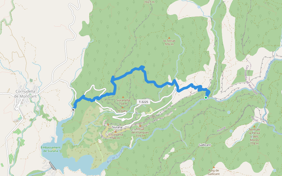 PR-C 7.1 Barranc de l'Argentera-Molí de l''Esquirola walking route map in Cornudella de Montsant