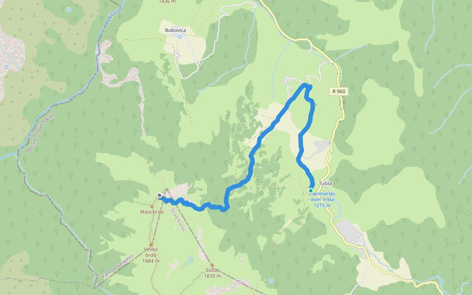 Tušila-Drstva walking route map in Tušila