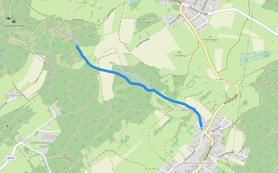 Mutmannsdorf - Anschluß grüner Wanderweg walking route map in Muthmannsdorf
