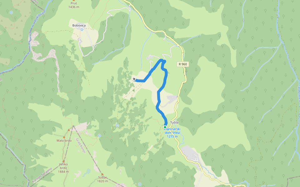 Tušila-Prut walking route map in Tušila