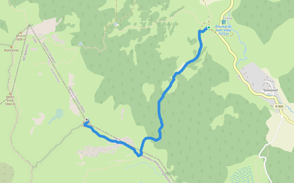 Tušila-Subar walking route map in Tušila