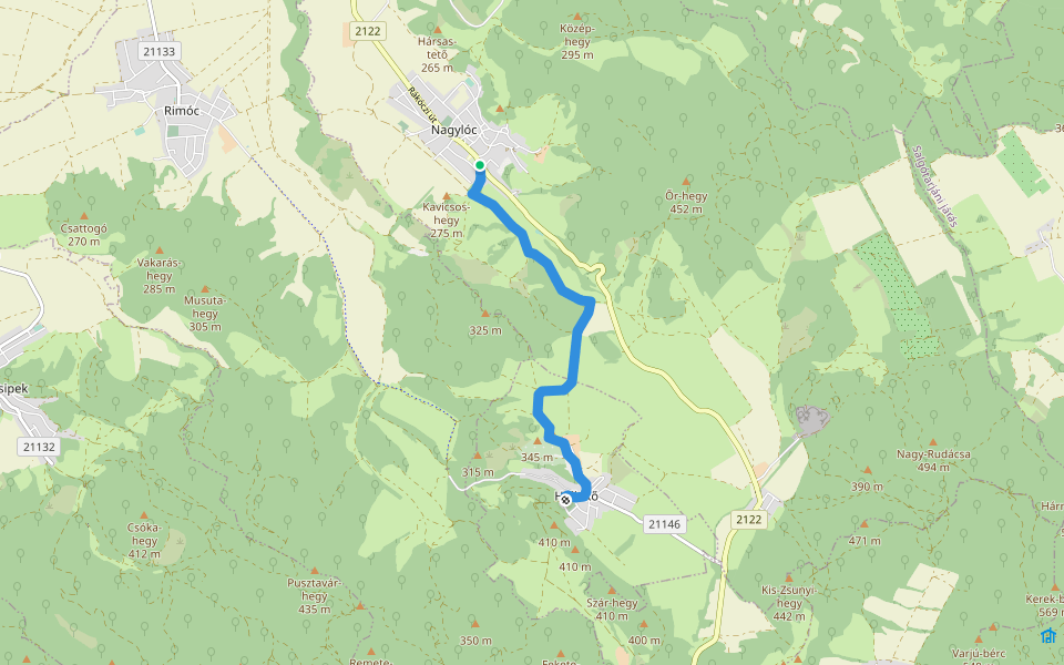 Z05 (Hollókő – Nagylóc) walking route map in Nagylóc