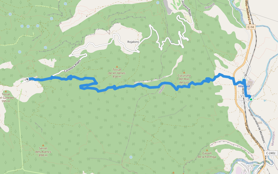 PR-C 17 Vilaverd-Rojals walking route map in Vilaverd