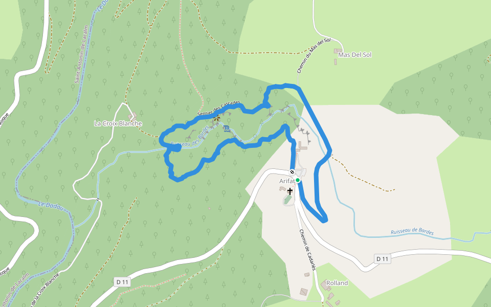 Sentier des Cascades walking route map in Arifat