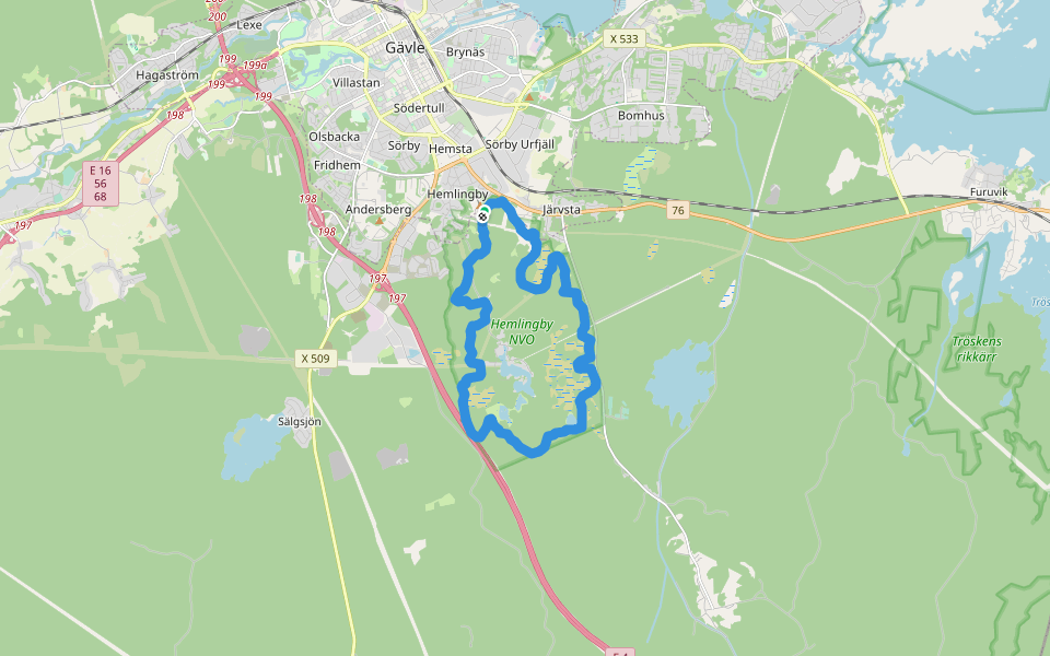 15 km walking route map in Gävle