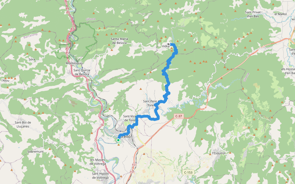 PR-C 47 Torelló-Vidrà walking route map in Torelló