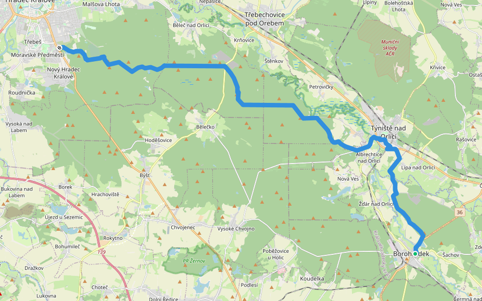 [Č] Hradec Králové Plachta - Borohrádek walking route map in Borohrádek