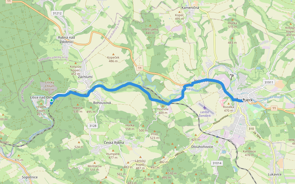 [M] Litice nad Orlicí - Žamberk walking route map in Záchlumí