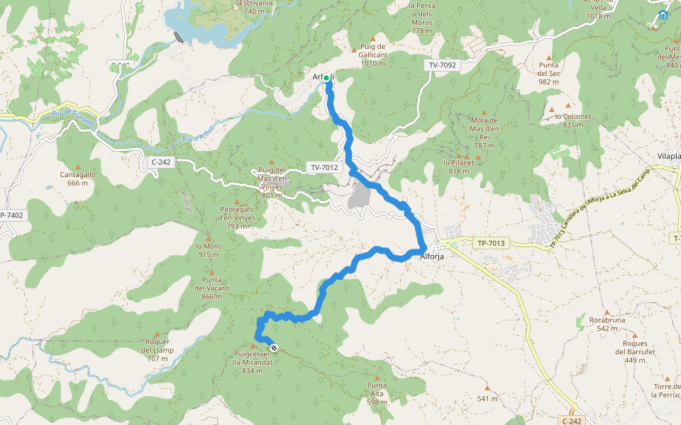 PR-C 84 Ermita de la Mare de Déu de Puigserver walking route map in Arbolí