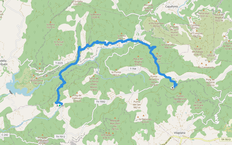 PR-C 87 Arbolí-La Mussara walking route map in Arbolí