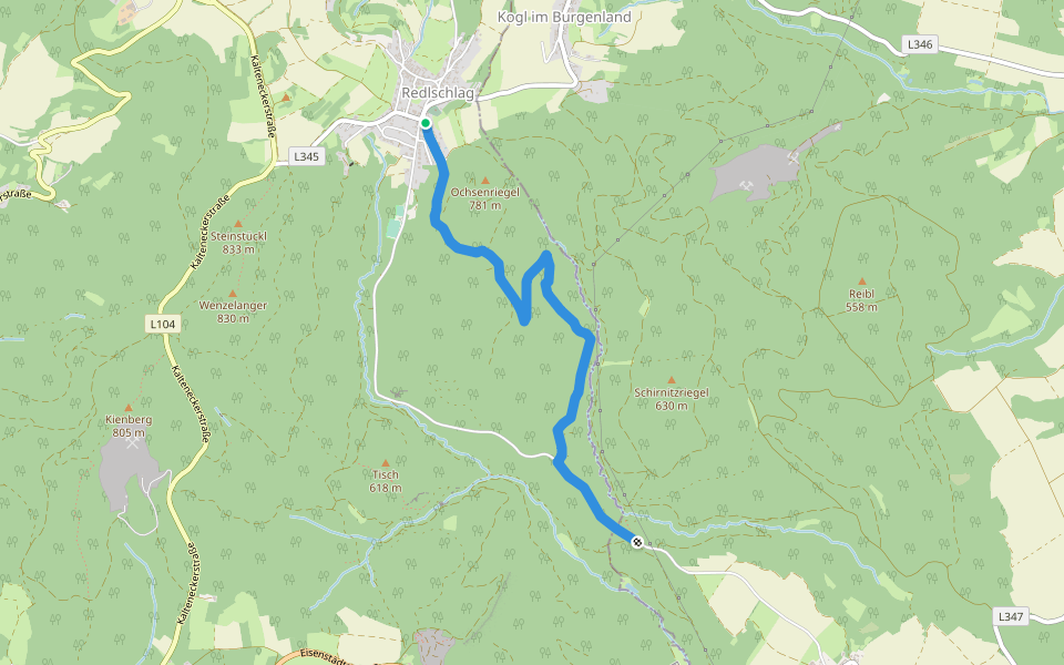 Redlschlag - Salmannsdorf (erst rot dann grün) walking route map in Redlschlag