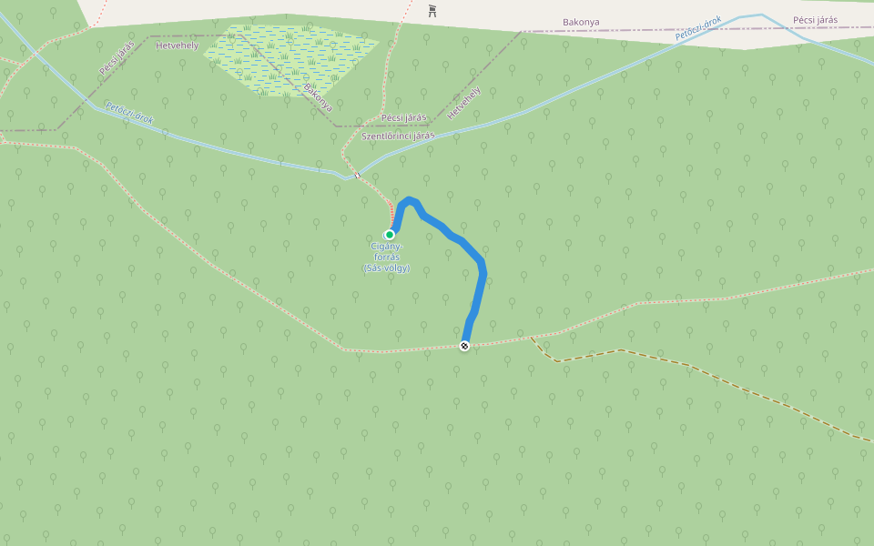 P● (Cigány-forrás) walking route map in Hetvehely