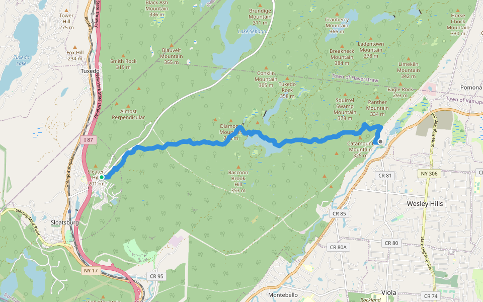 Pine Meadow Trail walking route map in Sloatsburg